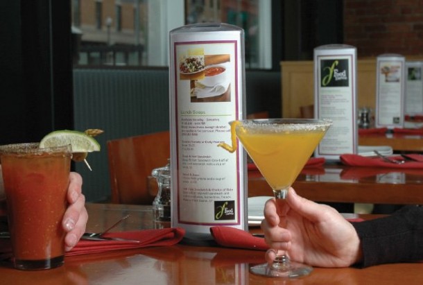 Podia Table Displays at Food Dance Restaurant