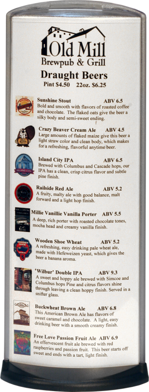 Podia Vertical Display - Old Mill Brewpub and Grill