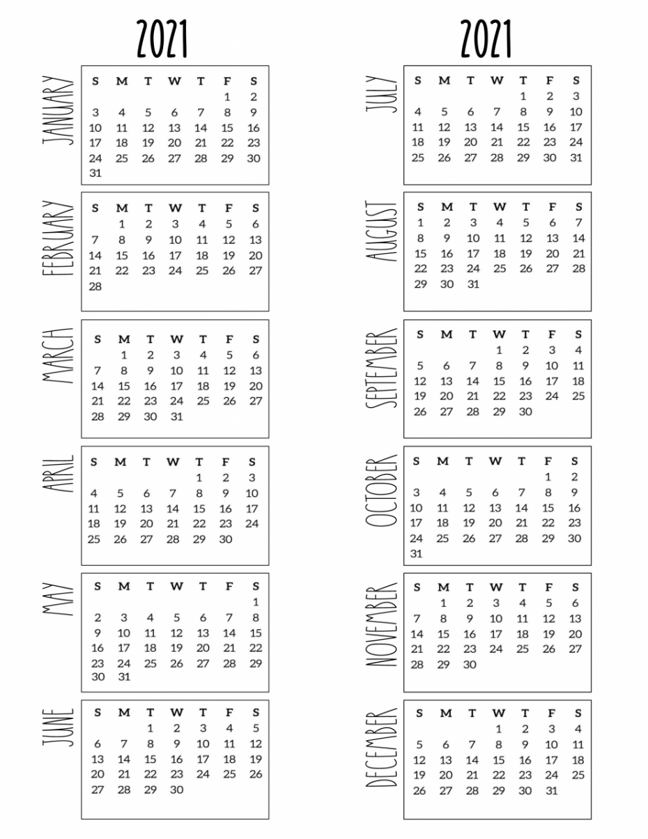 Black and White Podia Calendar Insert 2021